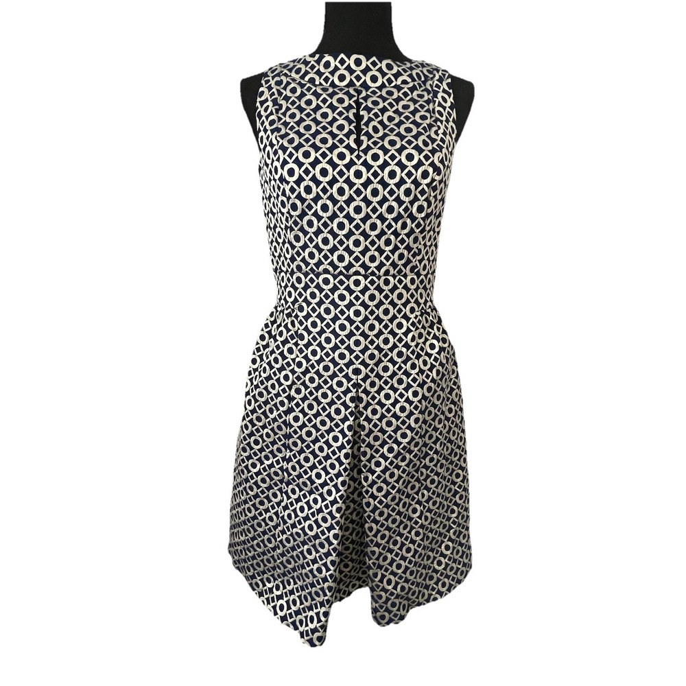 LAUREN Ralph Lauren Sz 4 Navy/Gold Geo A-Line Keyhole Dress Cocktail Wedding
